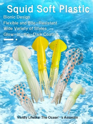 10Pcs Plastic Squids Soft Squid Bait Glow in Dark Luminous Soft Bait 7g/10g