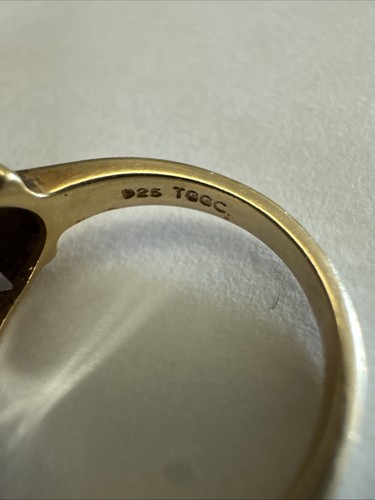 STUNNING Oval Smoky Quartz Gemstone 925 Sterling Silver Gold Plated Ring Size J - Picture 14 of 17