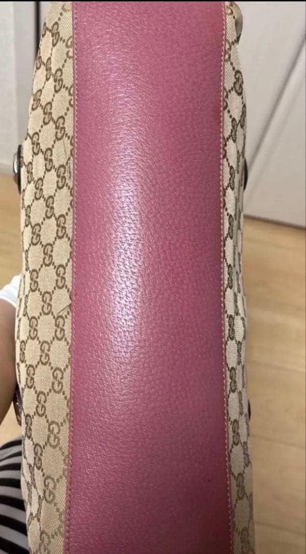 GUCCI GG Canvas Boston Bag Pink Beige Leather Trim Authentic Made in Italy thumbnail 6