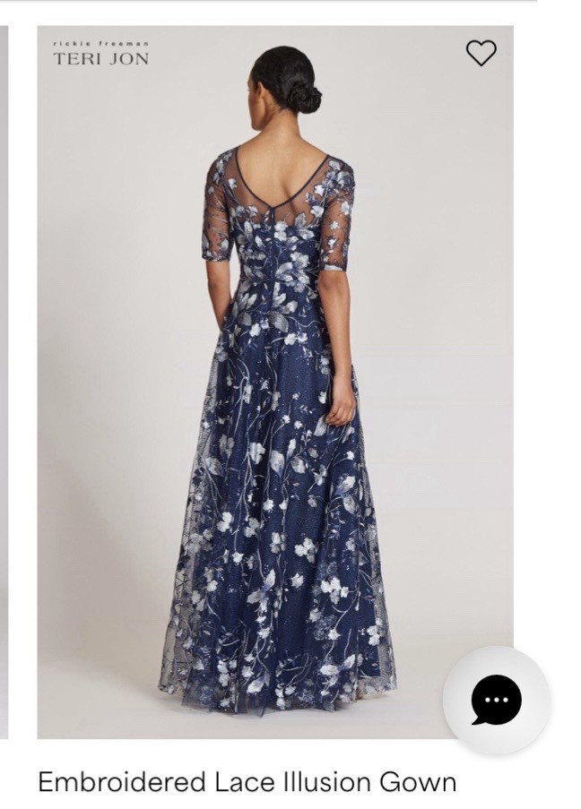 Terri Jon By Rickie Freeman Embroidered Lace Illusion Gown Navy/silver Size  4 | eBay