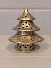Vintage Brass Incense Burner Candle Holder Christmas Tree Shape 