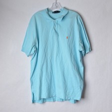 Polo Ralph Lauren Shirt Mens XL Light Blue Short Sleeve Pique Polo Orange Pony