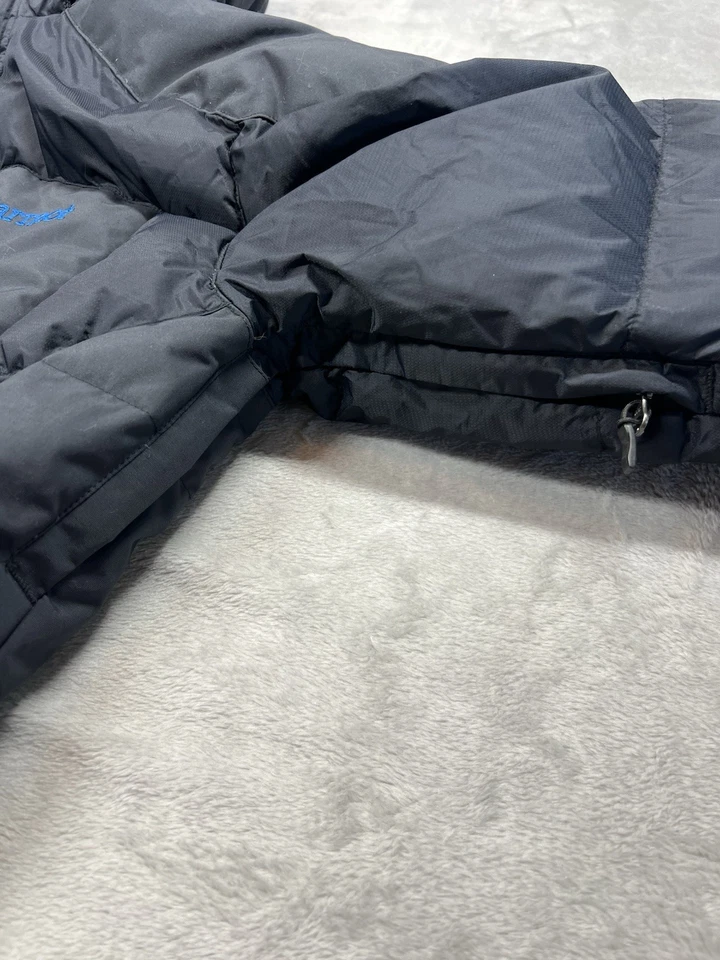 Marmot Down Jacket Men’s Small Black Hooded Ski Snowboard Blue Trim 650 Fill - Image 4 of 4