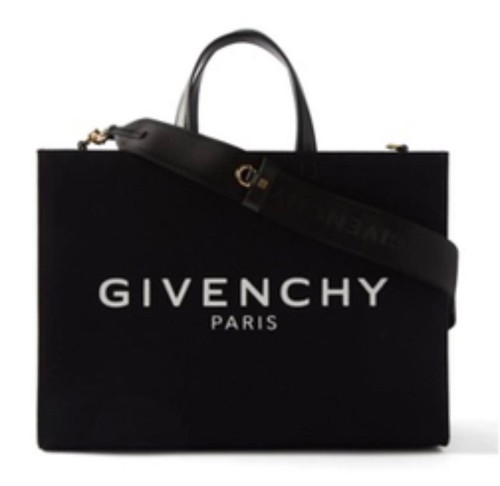 Givenchy G Canvas Tote Medium Black Removable Shoulder Strap Leather Logo Auth