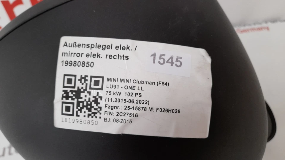 Specchio retrovisore esterno destro originale Mini Clubman F54 One, MINI mirror right - Immagine 3 di 4