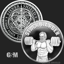 2026 - STACK HARDER 1oz .999 Fine Silver Shield Round Proof MICROMINTAGE INSTOCK