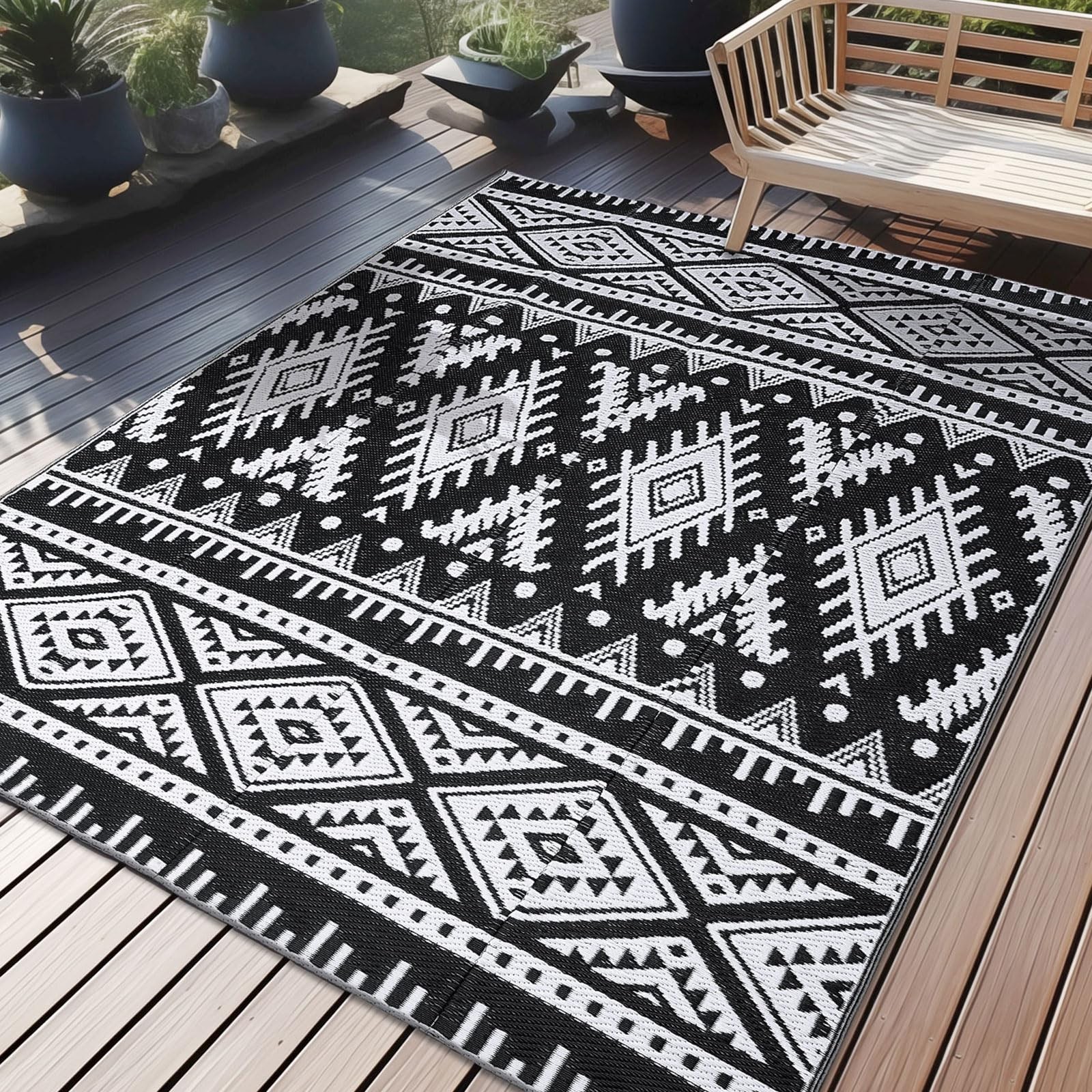 OLANLY Outdoor Rug Waterproof 5x8 ft, Reversible Plastic Straw Rug, Boho Patio