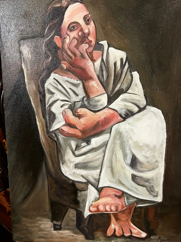 PABLO PICASSO - 惊人的油画帆布画 - 签名 - 带标签 - A1 — 第 3/4 张图片