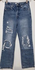 Habitual Girls 7/8 High Waist Jean Blue Denim Distressed Grunge Moto Punk Boho