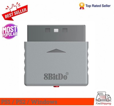 8Bitdo Bluetooth Retro Receiver for PS1 PS2 and Windows, Compatible with Gray