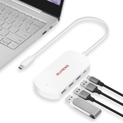 Eluteng USB C Hub 4 Port Adapter with (3) USB 3 & (1) USB C Charging Ports 