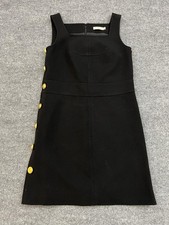 Tory Burch Dress Womens 4 Black Sheath Sleeveless Square Neck Gold Button Trim