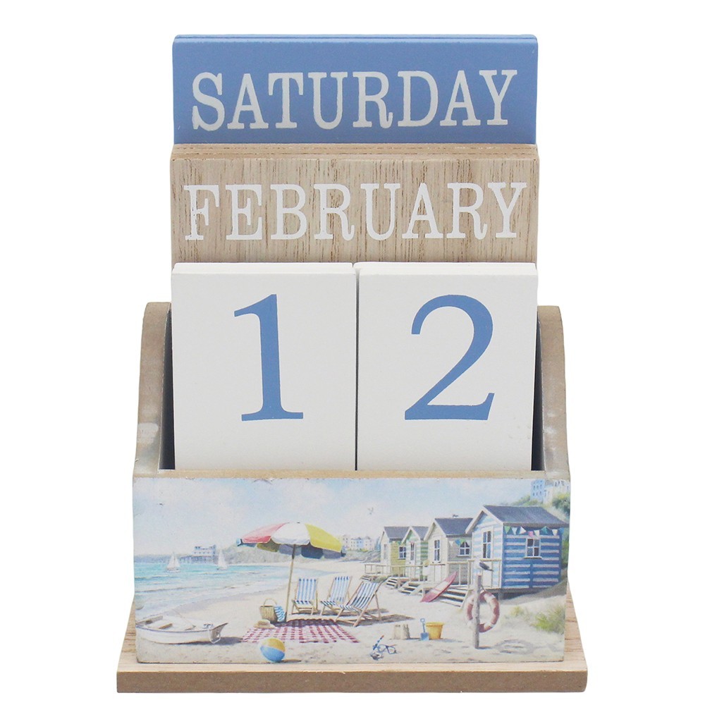 Sandy Beach Perpetual Wooden Block Calendar Date Home Desk Office