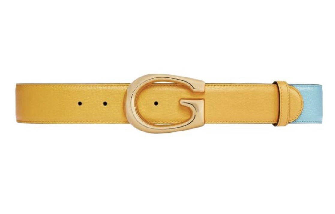 Authentic Men's Gucci Yellow Blue Memorable G Buckle Leather Belt