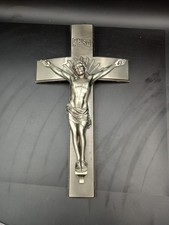 Crocifisso da parete INRI metallo tono argento vintage Gesù Cristo croce a scoppio cristiano
