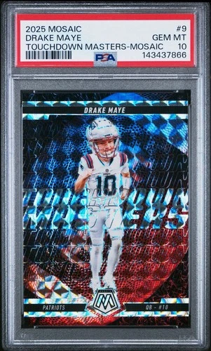 PSA 10 DRAKE MAYE #9 TOUCHDOWN MASTERS BIG HEAD MOSAIC 2025 PANINI MOSAIC