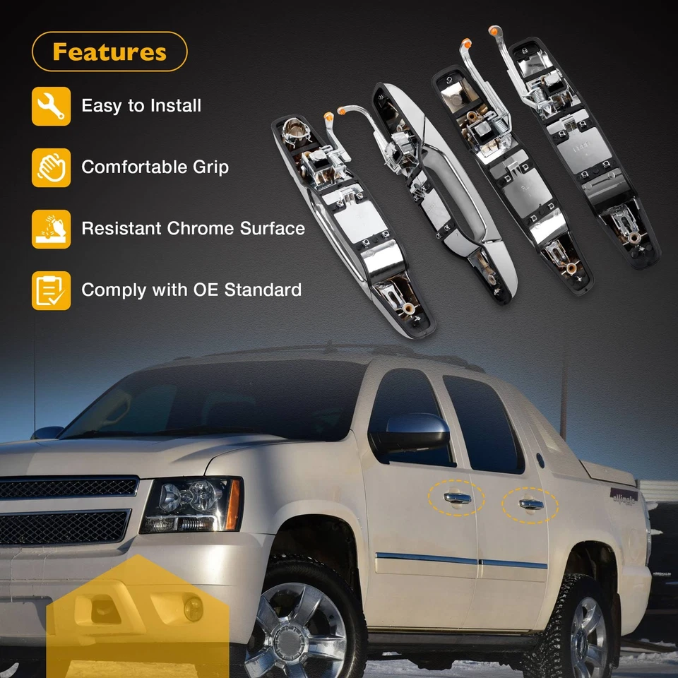 4Pcs Exterior Door Handle w/ Lock Cylinder and Keys For 07-14 Chevy GMC Cadillac - Image 3 of 4