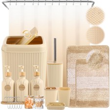 32PCS Beige Bathroom Accessories Set with Shower Curtain Rugs 3PCS Soap