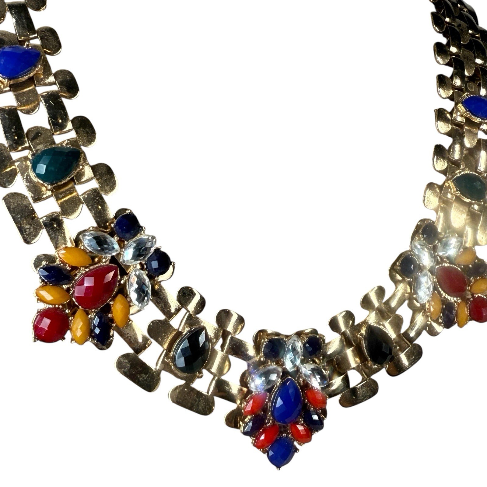 Multi Colored Rhinestone Gold Tone Statement Coll… - image 7