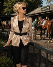 8 10 VinTage Satin Blazer Open Front Fly-a-way No Button Gold 1980's Executive