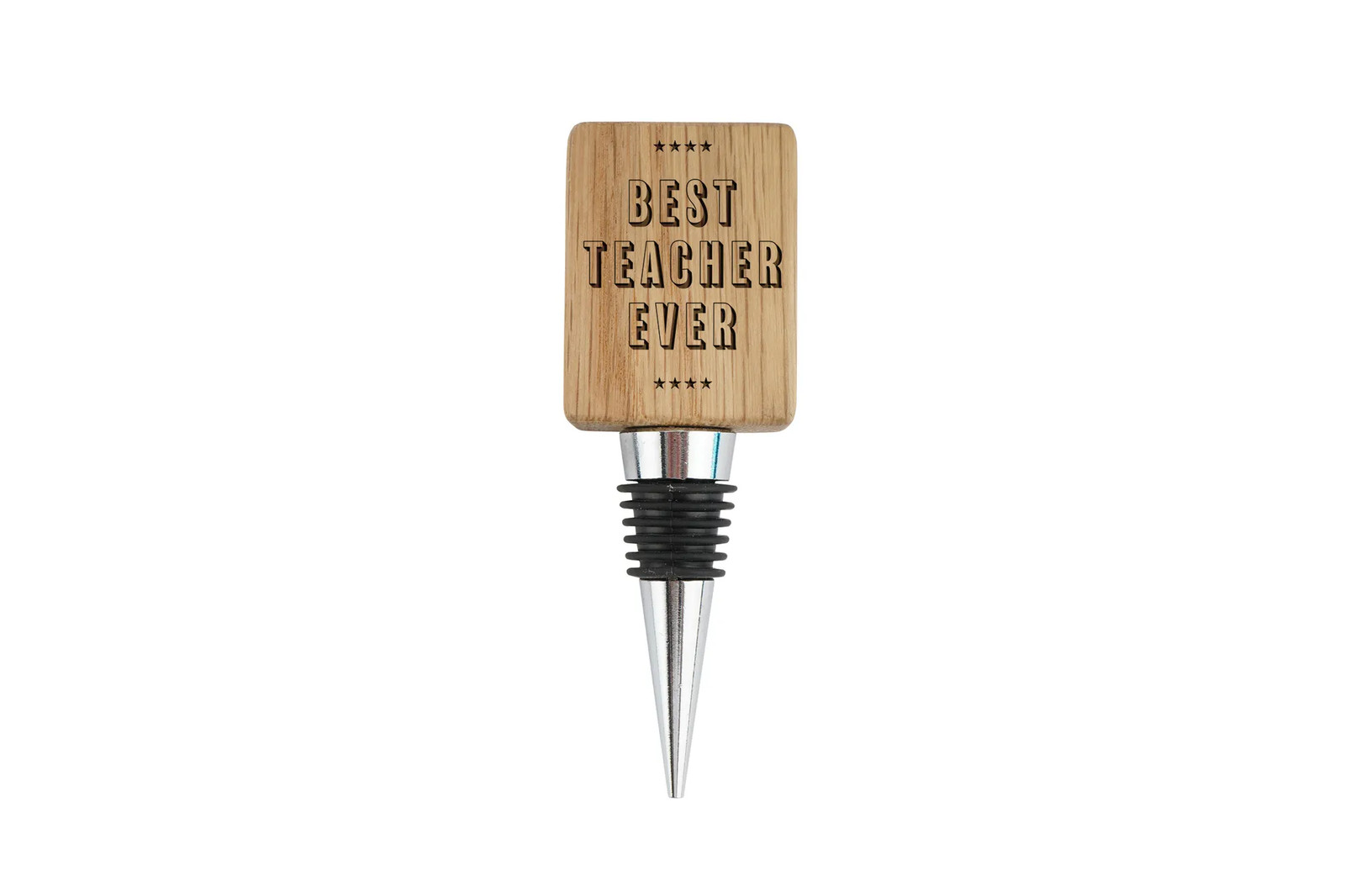 Rectangular Oak Wine Bottle Stopper | 'Best Teacher Ever' | Drink Gift