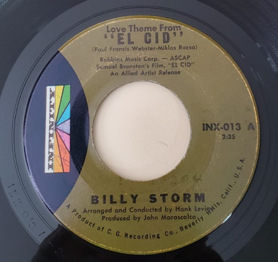 Billy Storm LOVE THEME FROM EL CID (POP 45) #013 PLAYS VG++