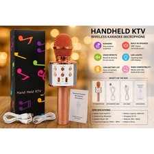 Rose Gold Wireless Bluetooth Karaoke Microphone Handheld KTV Speaker LED Light