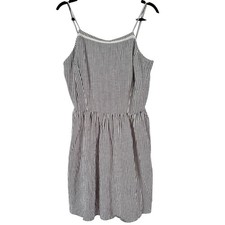 Old Navy Blue Striped Cotton Linen Blend Dress Size Large Nautical Smocked