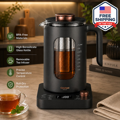 Intasting Glass Electric Tea Kettle,with Tea Infuser and Precise Knob Temp Contr