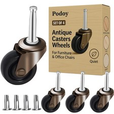 Podoy Antique Casters Wheels 1-5/8" with Stem Socket brass 