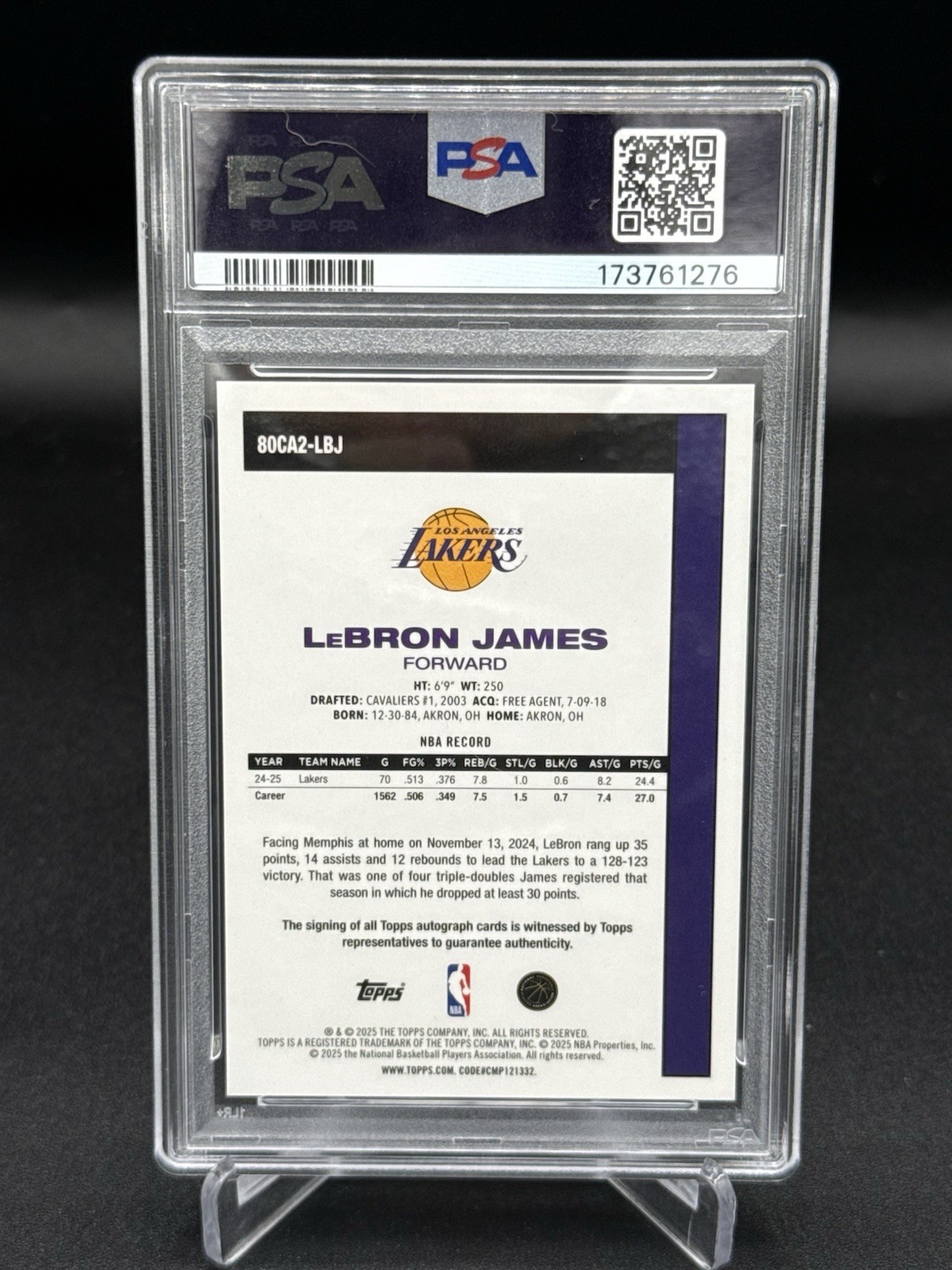 2025 Topps Chrome Silver Pack 1980-81 Lebron James Veteran Red Auto /5 PSA 8 view 2