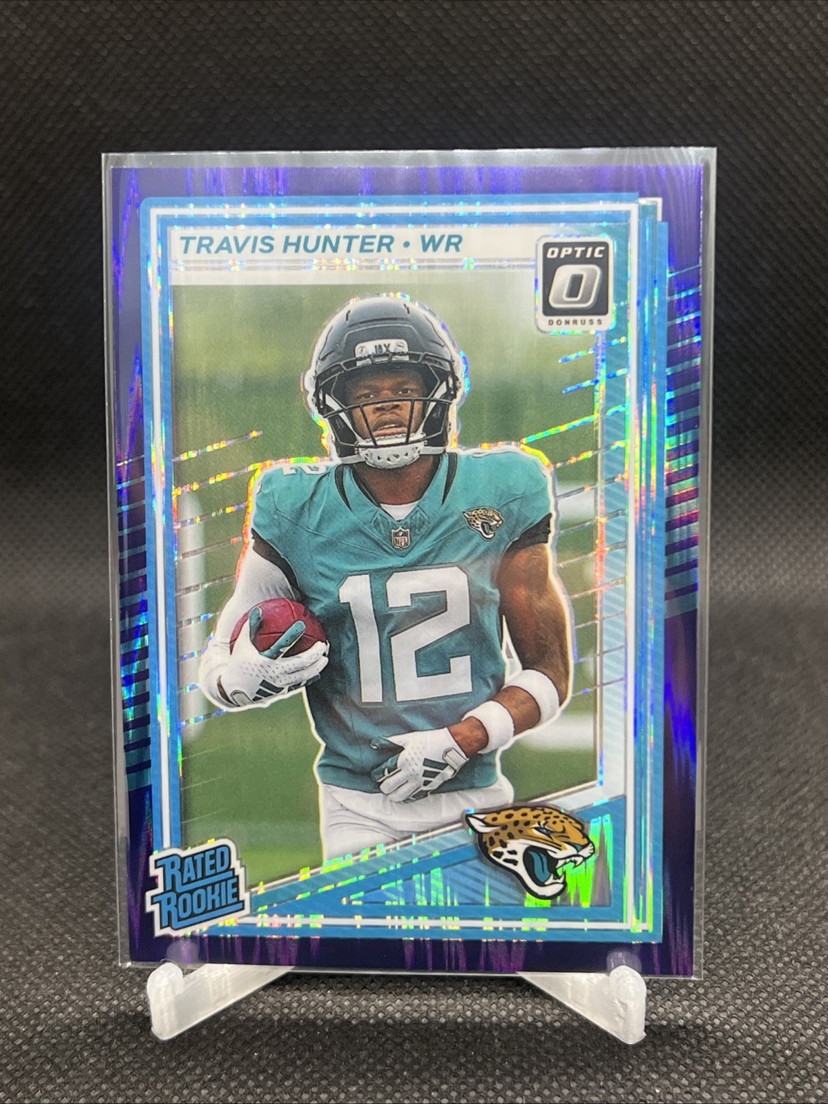 2025 Donruss Optic Purple Shock Travis Hunter Rated Rookie #201 Jaguars NFL Card