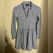 POLO RALPH LAUREN Classic Casual Striped Preppy Shirt Dress Blue White Girl's L