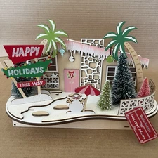 World Market 2022 Lighted MCM Wood Cut Christmas House - Happy Holidays Motel