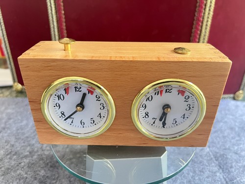 Vintage Wooden Mechanical Chess Clock Dual Timer Analog Game Timer Working