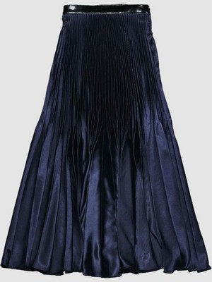 CHRISTOPHER KANE Womens Navy Pleated Zippered Waist Full-Length A-Line Skirt 4