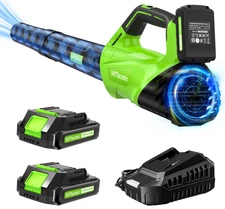 Cordless Leaf Blower, 450CFM 150MPH, 2-Speed, Lightweight, 2x2.6Ah Batteries