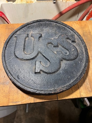 1930’s Cast Iron WWII era USS US Steel Tag Emblem 12”