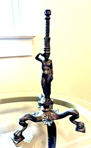 VTG  Spelter Male Nude Telamon Figural Lamp Base Art Deco Revival 11.5" Unwired