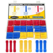 200PCS Copper Core Butt Splice Connectors Kit-22-10 AWG Assorted Wire Terminals,