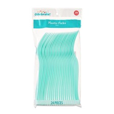 Plastic Disposable Forks, Mint, 24 Pieces, by