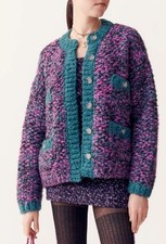 CHANEL 23K Purple/Green Cashmere-Silk Chunky Knit Cardigan Sweater F 34/US 2