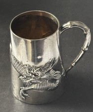 Antique Chinese Export Silver Tankard Dragon Relief Kwong Man Shing C19th 100g