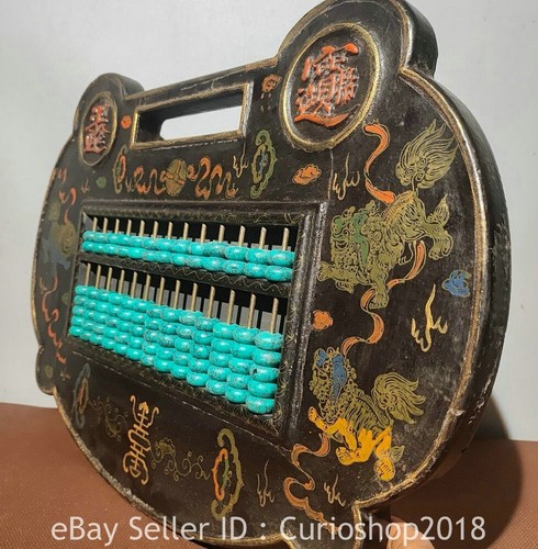 Ábaco de bestia auspiciosa riqueza fengshui madera lacada china antigua 21,2" - Imagen 8 de 9