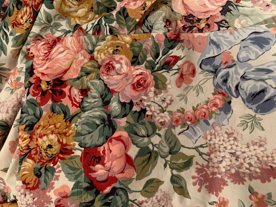 Sábana bajera plana Ralph Lauren Allison blanca multi floral vintage ~ DOBLE Foto 4 de 4