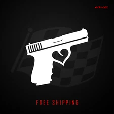 Gun Heart Vinyl Decal Sticker | Cute Handgun Pro Gun NRA 144
