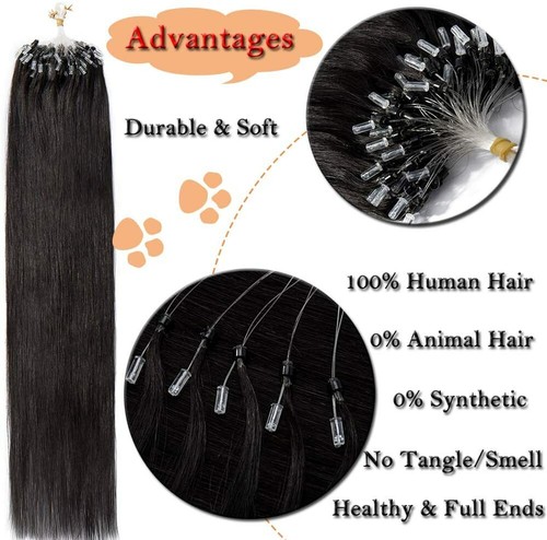 Micro Ring Beads Loop Tip Human Hair Extensions Silicone Micro Link Russian Hair - Picture 17 of 70