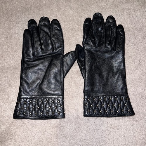Roeckl Black Leather Studded and Quilted Gloves Size 7.5 *in exc cond* - Picture 2 of 20