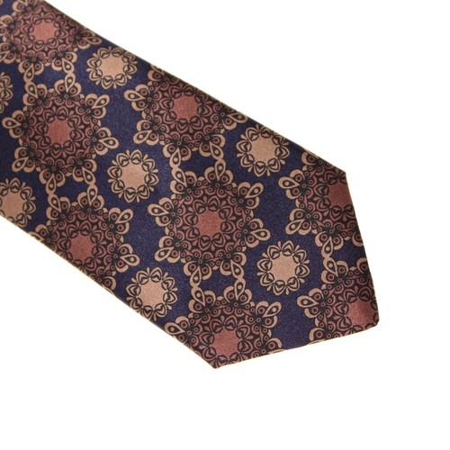 Italo Ferretti NWT Neck Tie in Navy Blue/Brown Pattern 100% Silk Made in Italy - Picture 2 of 10