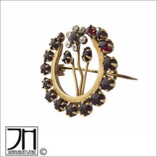 Granat Straß Brosche Tombak Blumen garnet paste brooch flowers